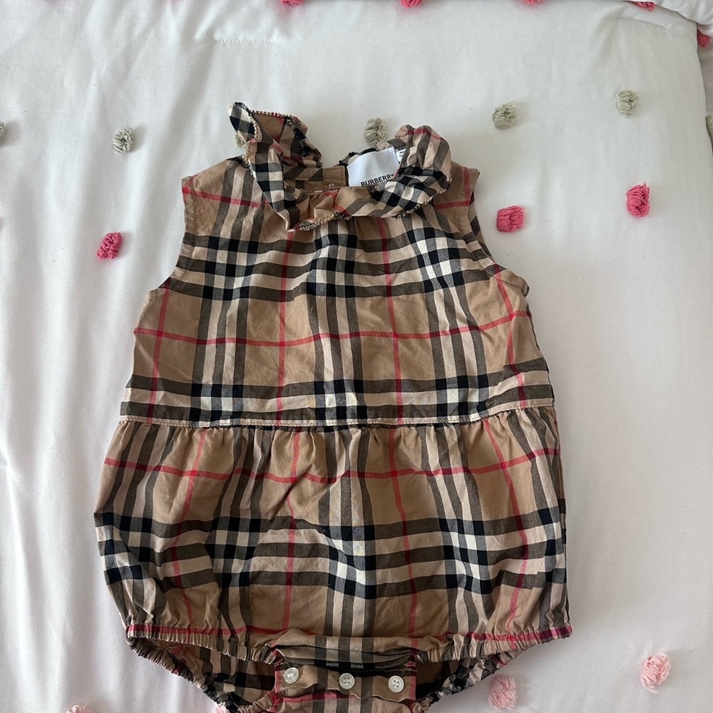 Burberry Tan and Black Bodysuit with Classic Plaid Design